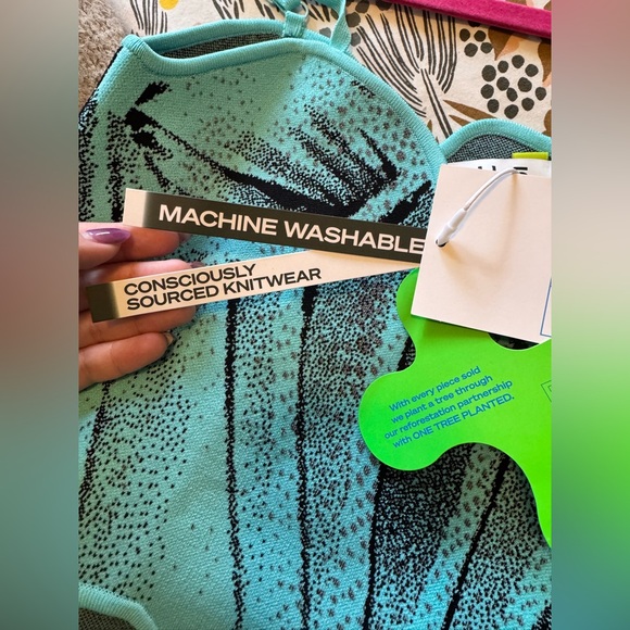 NWT PH5 Camellia Denim Print Tank Top Knit Corset Asymmetrical Blue Black Medium - Picture 9 of 12